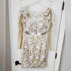 Mac Duggal elegant sheer sequined embellished mini dress